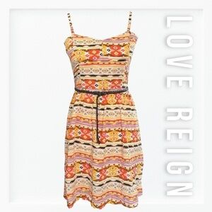 NWT Love Reign Vibrant Print Sweetheart Sundress with Belt sz M